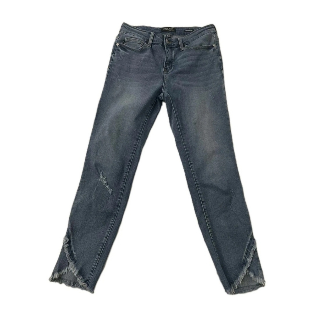 Judy Blue Jeans Womens 28 Blue Skinny Fit Crop Denim Stretch Fringe Hem Boho